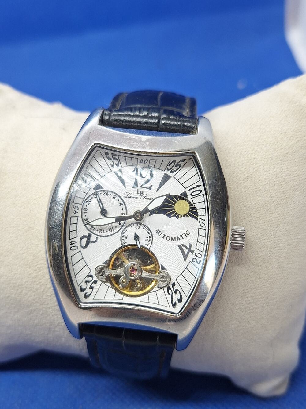 Lucien Piccard 26530SSL Automatic 22J Open Heart Watch LP Deployant Clasp Tested